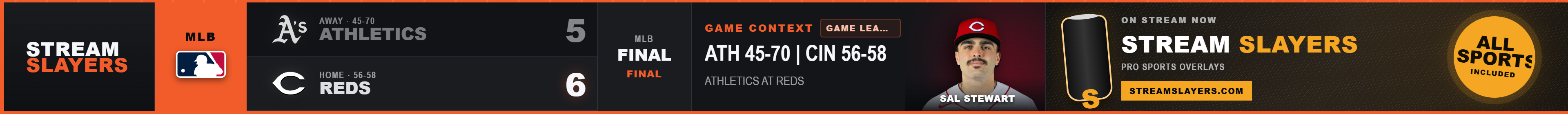Gameday ticker bar with a live baseball score, a featured player and a sponsor panel